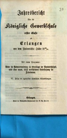Jahresbericht über die Königliche Gewerbschule Erster Klasse zu Erlangen : von dem Unterrichtsjahre .., 1866/67