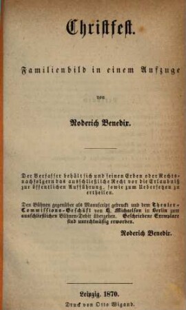 Christfest : Familienbild in einem Aufzuge