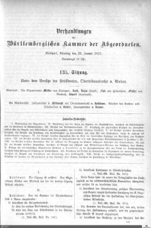 135. Sitzung, Stuttgart, 21.1.1873