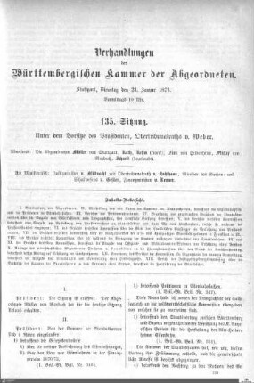135. Sitzung, Stuttgart, 21.1.1873
