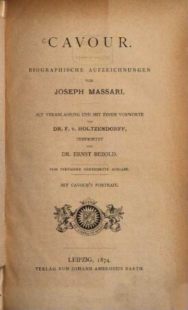 Cavour : biographische Aufzeichnungen