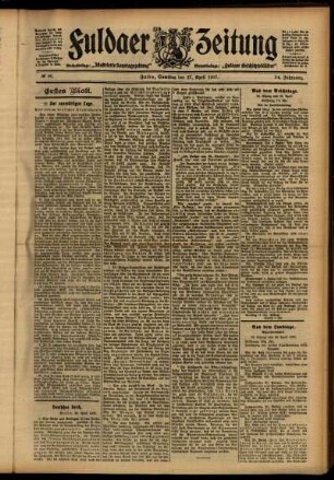 Erste Ausgabe vom Samstag, den 27. April 1907.