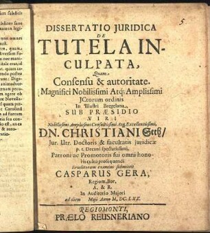Dissertatio Juridica De Tutela Inculpata
