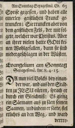 63-77, Evangelium am Sonntag Sexagesimae. - Evangelium am sonntag Esto Mihi.