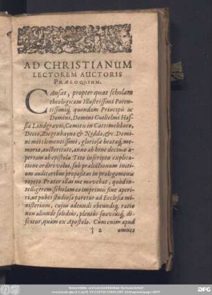 Ad Christianum Lectorem Auctoris Praeloquium.