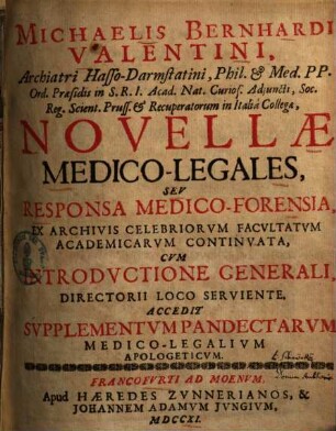 Novellae medico-legales : cum supplemento pandectarum medico-legalium