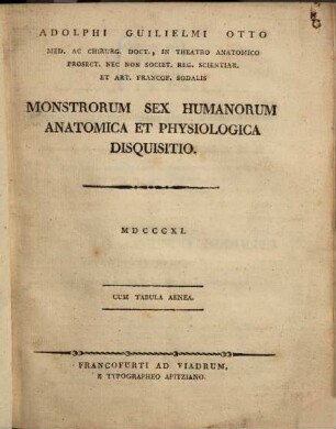 Monstrorum sex humanorum anatomica et physiologica disquisitio : cum tab. aen.