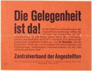 Aufruf des Zentralverbandes der Angestellten zur Wahl der Angestelltenversicherung 1927