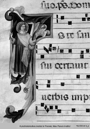 Initiale I mit einem Märtyrerheiligen - Antiphonarium Commune Sanctorum, Proprium de Sanctis et Proprium de tempore
