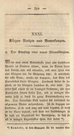 XXXI. Kürzere Notizen und Bemerkungen