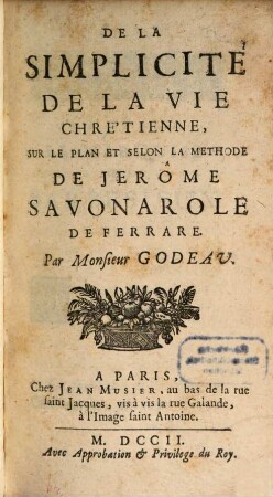 De la simplicité de la vie chrétienne