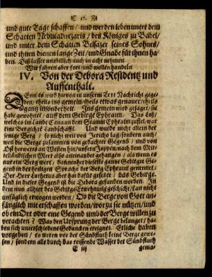 IV. Von der Debora Residentz und Auffenthalt.