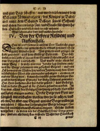 IV. Von der Debora Residentz und Auffenthalt.