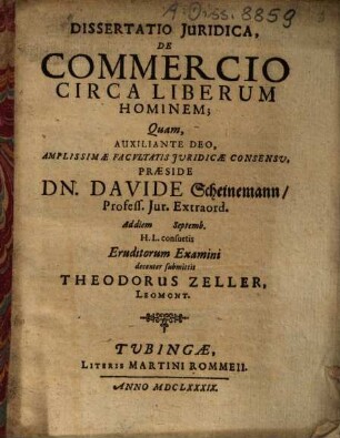 Dissertatio Juridica [Iuridica] De Commercio Circa Liberum Hominem