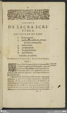 Locus I. De Sacra Scriptura
