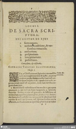 Locus I. De Sacra Scriptura