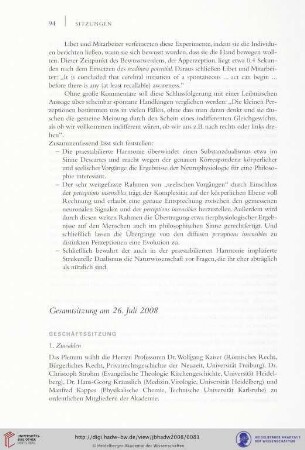 Gesamtsitzung am 26. Juli 2008