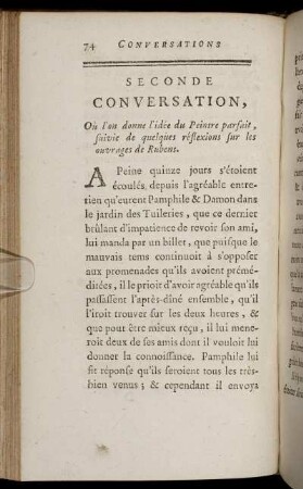 Seconde Conversation, Où l'on donne l'idée du Peintre parfait, suivie de quelques réflexions sur les ouvrages de Rubens.