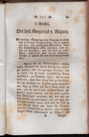 8. Artikel. Der heil. Gregorius v. Nazianz.