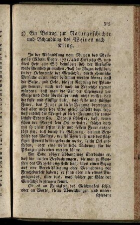 3) Ein Beitrag zur Naturgeschichte und Behandlung des Weines nach Kling.