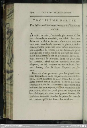 Troisième Partie. Du lait considéré relativement à l' économie rurale