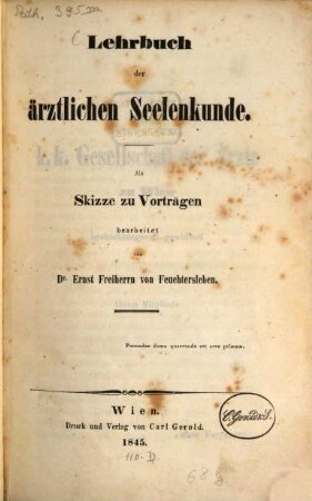 Lehrbuch der ärztlichen Seelenkunde : als Skizze zu Vorträgen