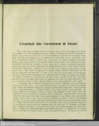 L' étymologie dans l'enseignement du français