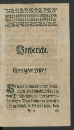 Vorbericht. Geneigter Leser!