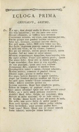 Ecloga Prima. Chrysalvs, Gripho