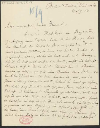 Brief an B. Schott's Söhne : 24.07.1914