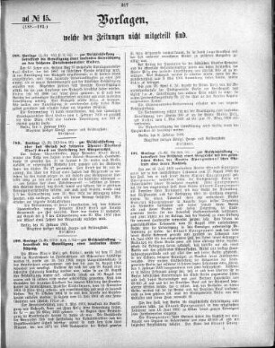 Anlage: ad No.15 (188-192), Vorlagen, welche den Zeitungen nicht mitgeteilt sind