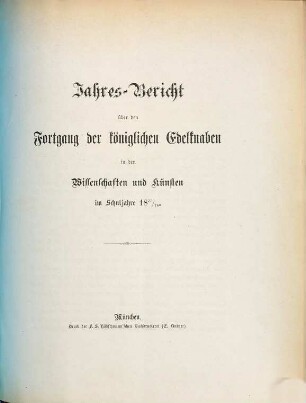Jahres-Bericht über den Fortgang der königlichen Edelknaben in den Wissenschaften und Künsten : im Schuljahre ... 1878/79, 1878/79