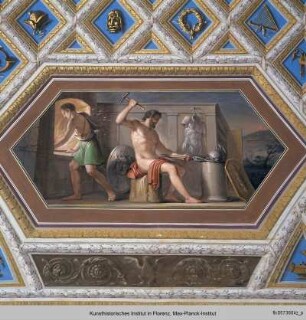Deckendekoration mit mythologischen Szenen : Vulkanus (Allegorie des Feuers)