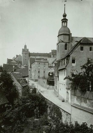 Colditz, Stadt : Colditz. Blick auf Stadtkirche St. Aegidien und Schloss von Süden