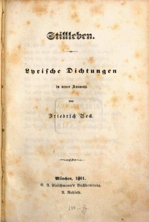 Stillleben : lyrische Dichtungen in neuer Auswahl