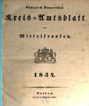 Königlich Bayerisches Kreis-Amtsblatt von Mittelfranken. 1854