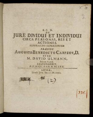 De Iure Dividui Et Individui Circa Personas, Res Et Actiones