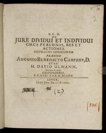 De Iure Dividui Et Individui Circa Personas, Res Et Actiones