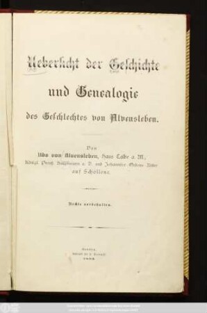 Uebersicht der Geschichte und Genealogie des Geschlechtes von Alvensleben
