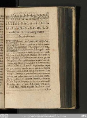 Latini Pacati Drepani Panegyricus Romae dictus Theodosio imperatori Augusto seniori.