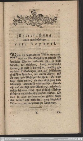 Untersuchung eines merkwürdigen Visi Reperti