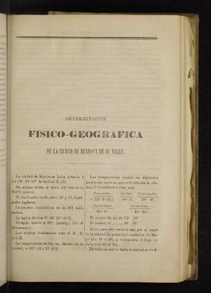 Determinacion Fisico-Geografica de la cuidad de Mexico y de su Valle.