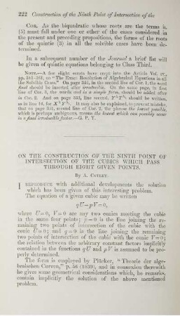 On the construction of the ninth point of intersection of the cubics which pass through eight given points.