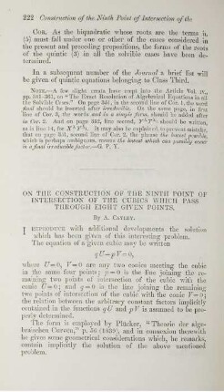 On the construction of the ninth point of intersection of the cubics which pass through eight given points.