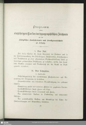 Programm eines einjährigen Cursus an der Königlichen Kunstakademie und Kunstgewerbeschule zu Leipzig