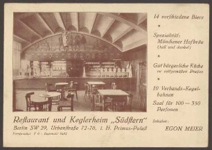 Ansichtskarte Restaurant und Keglerheim "Südstern", Urbanstraße 72-76