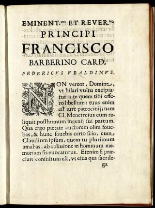 Eminent.Mo Et Rever.Mo Principi Francisco Barberino Card. Fredericus Ubaldinus