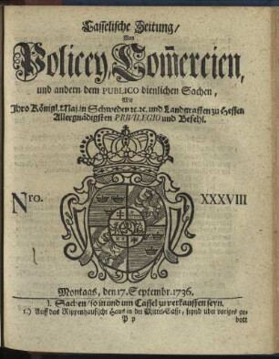 Nro. XXXVIII, Montags, den 17. Septembr 1736