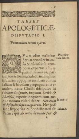 Theses Apologeticae. Disputatio I.