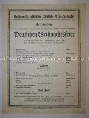 Programm einer Weihnachtsfeier der NSDAP mit Hitler als "Julredner"